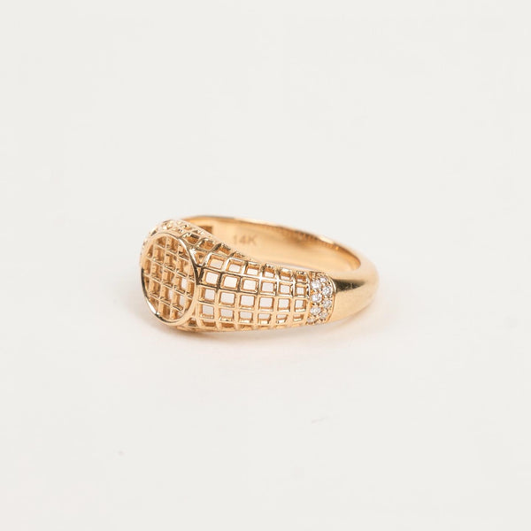 Woven Open Diamond Accent Signet Pinky Ring