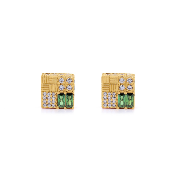 Gwen Beloti Gold Emerald CZ Chunky Stud Earrings 2