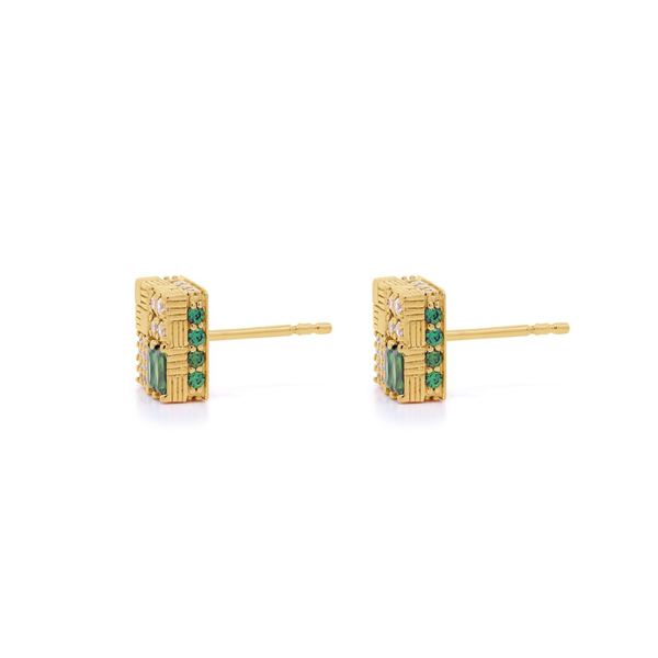 Gwen Beloti Gold Emerald CZ Chunky Stud Earrings 3