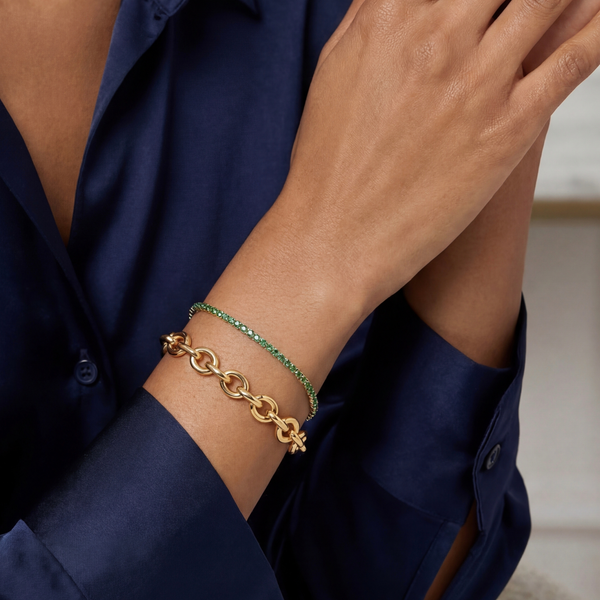 Gwen Beloti Gold Emerald Tennis Chunky Link Bracelet Chain Set 3