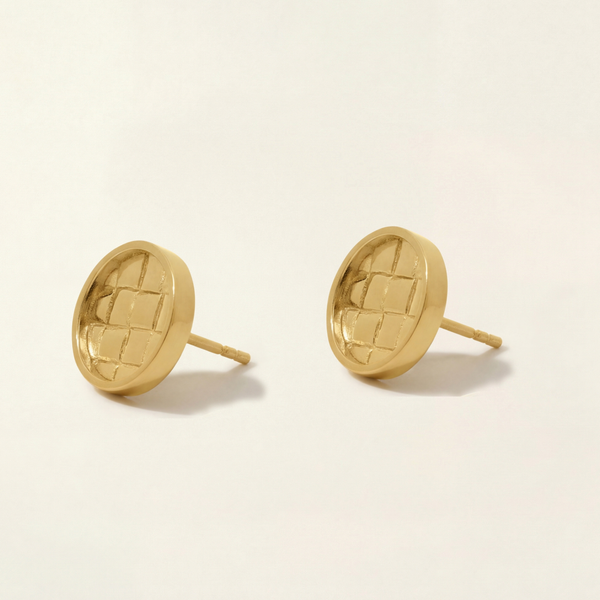 Gwen Beloti Large Open Patchwork Button Gold Stud Earrings 3