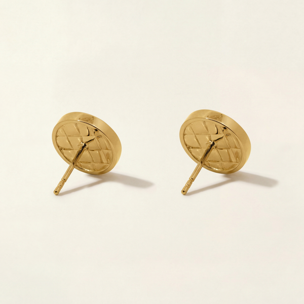 Gwen Beloti Large Open Patchwork Button Gold Stud Earrings 4