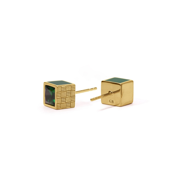 Gwen Beloti Woven Cube Chunky Gold Emerald Earrings 2