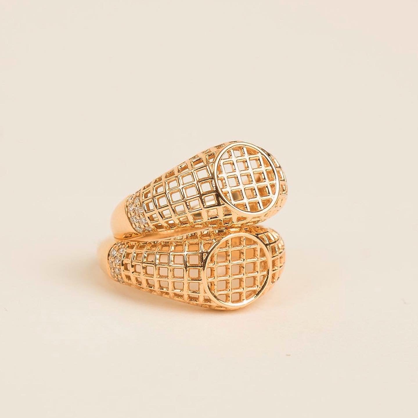 Woven Open Diamond Accent Signet Pinky Ring