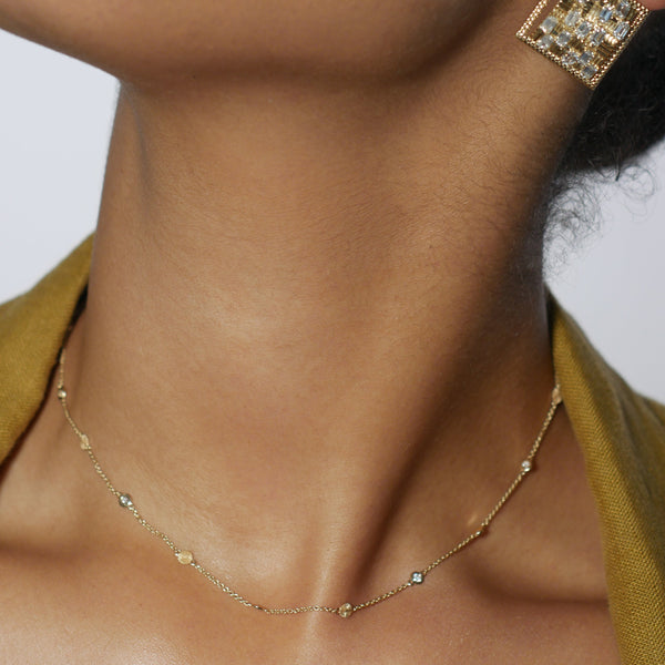Essence Bezel and Prism Charm Diamond Necklace
