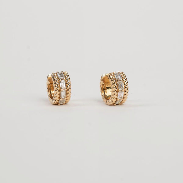 WOVEN ESSENTIA EMERALD CUT HUGGIE EARRINGS
