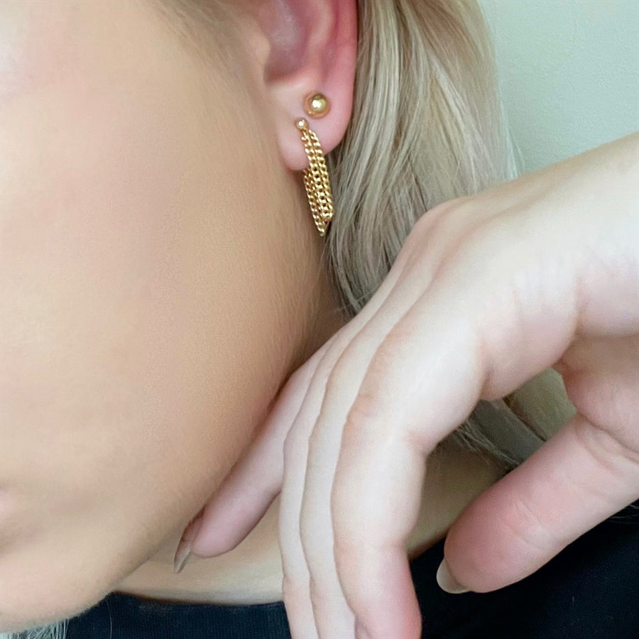 Double Link Drop Earrings and Gold Ball Stud - SET