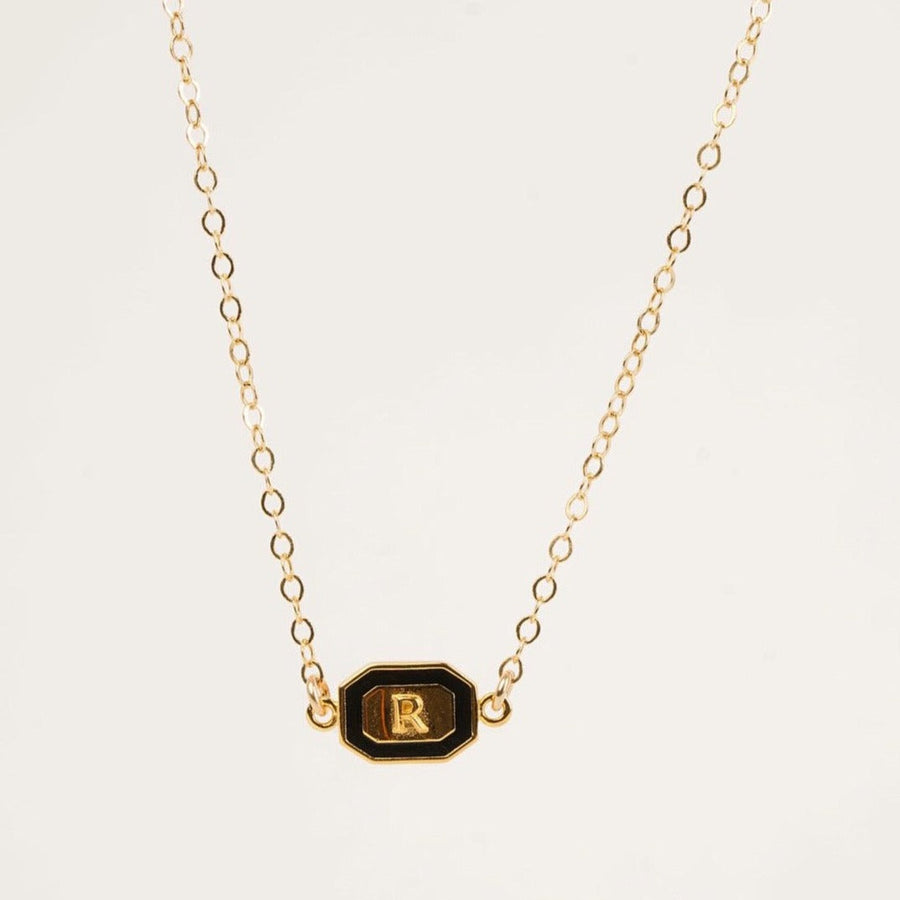 Initial Gold Block Pendant Necklace