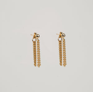 Double Link Drop Earrings and Gold Ball Stud - SET