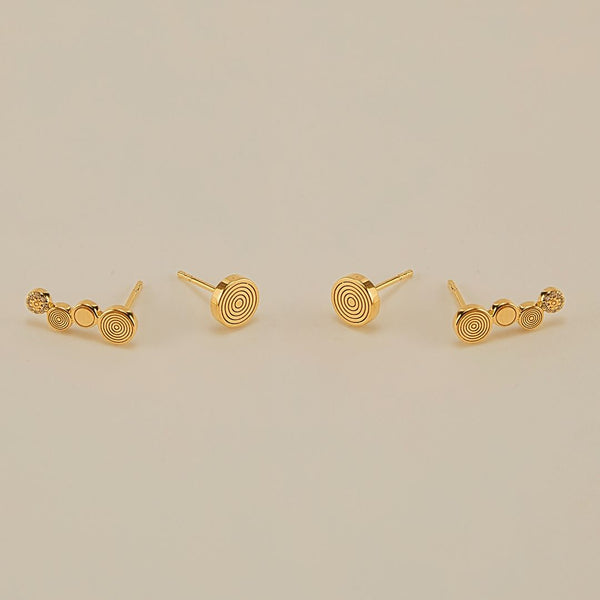 Tiered Etched Round Stud Earring