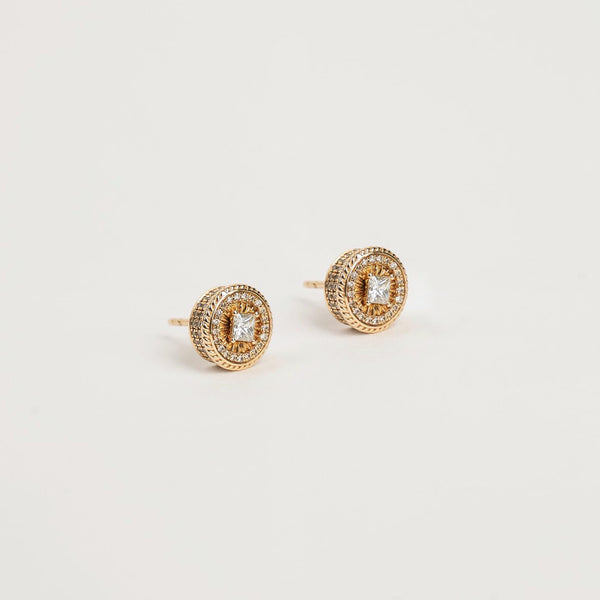 WOVEN OPEN DIAMOND STUD AND JACKET EARRINGS
