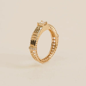 Woven Open Pleated Solitaire Princess Diamond Ring