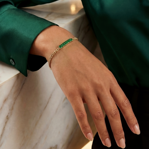 Gwen Beloti Destined Emerald Gold Link Curb Chain Charm Bracelet 1