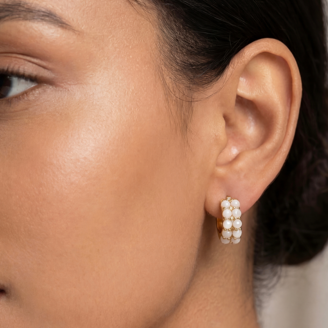 Gwen Beloti Gold Dome Pearl Hoop Earrings 1