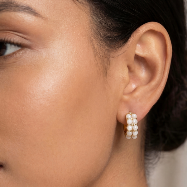 Gwen Beloti Gold Dome Pearl Hoop Earrings 1