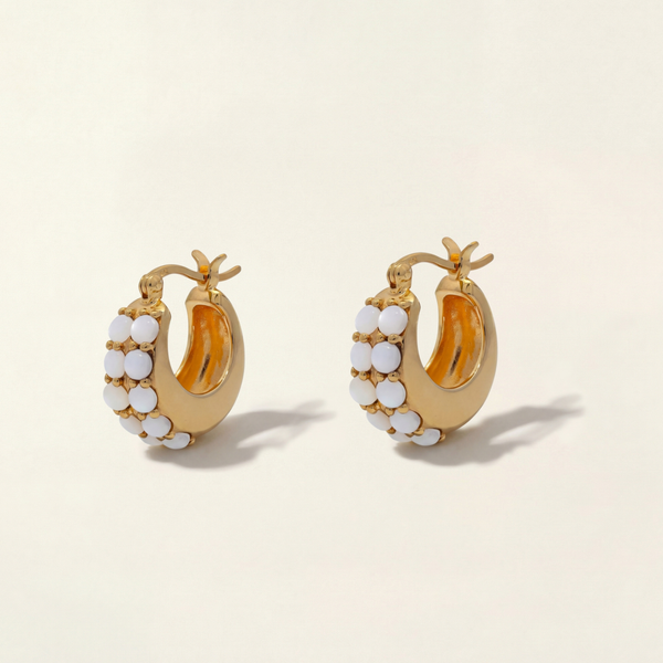 Gwen Beloti Gold Dome Pearl Hoop Earrings 2