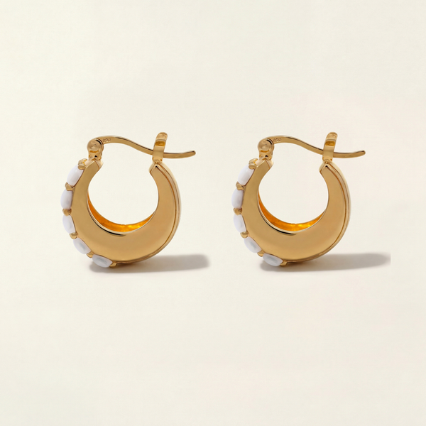 Gwen Beloti Gold Dome Pearl Hoop Earrings 3