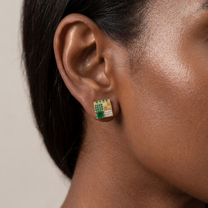 Gwen Beloti Gold Emerald Cube Chunky Stud Earring 1