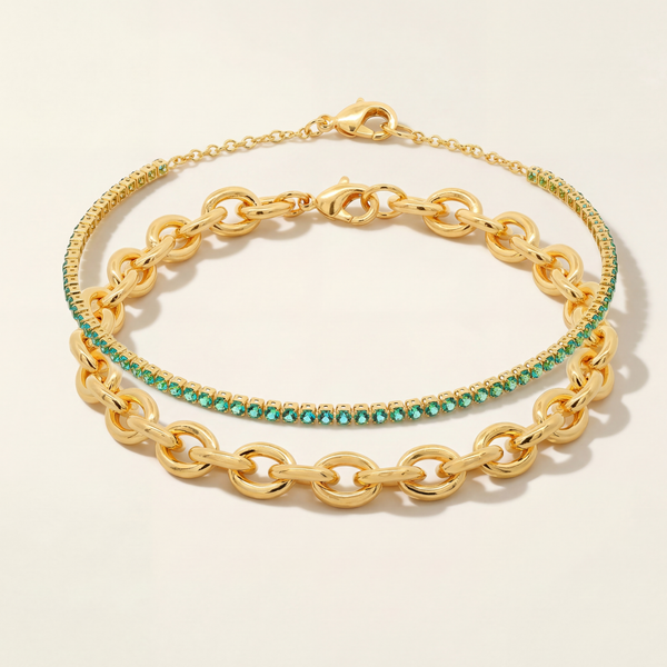 Gwen Beloti Gold Emerald Tennis Chunky Link Bracelet Chain Set 2