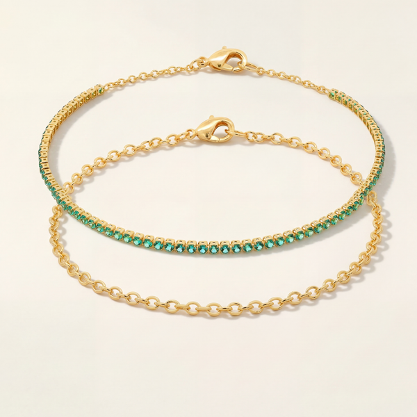 Gwen Beloti Gold Emerald Tennis Link Bracelet Chain Set 2