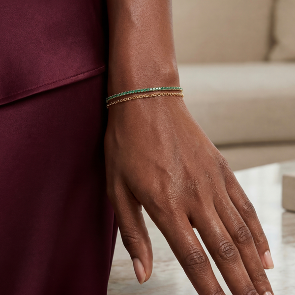 Gwen Beloti Gold Emerald Tennis Link Bracelet Chain Set 3