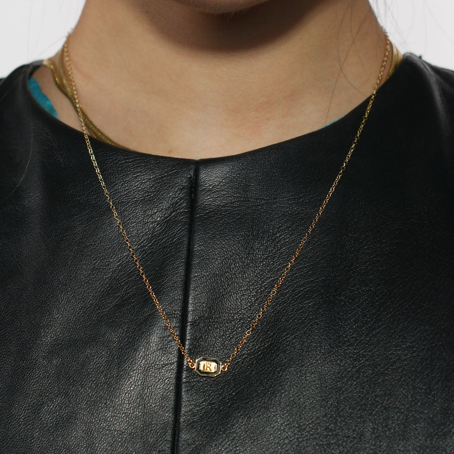 Initial Gold Block Pendant Necklace