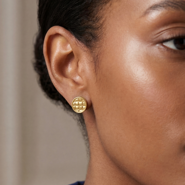 Gwen Beloti Large Open Patchwork Button Gold Stud Earrings 1