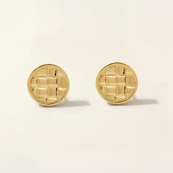 Gwen Beloti Large Open Patchwork Button Gold Stud Earrings 2