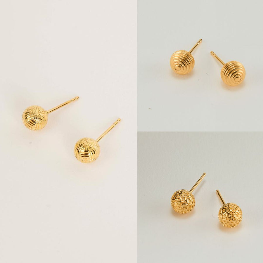 Textured Gold Ball Stud Earrings Set