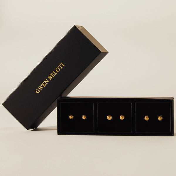 Textured Gold Ball Stud Earrings Set