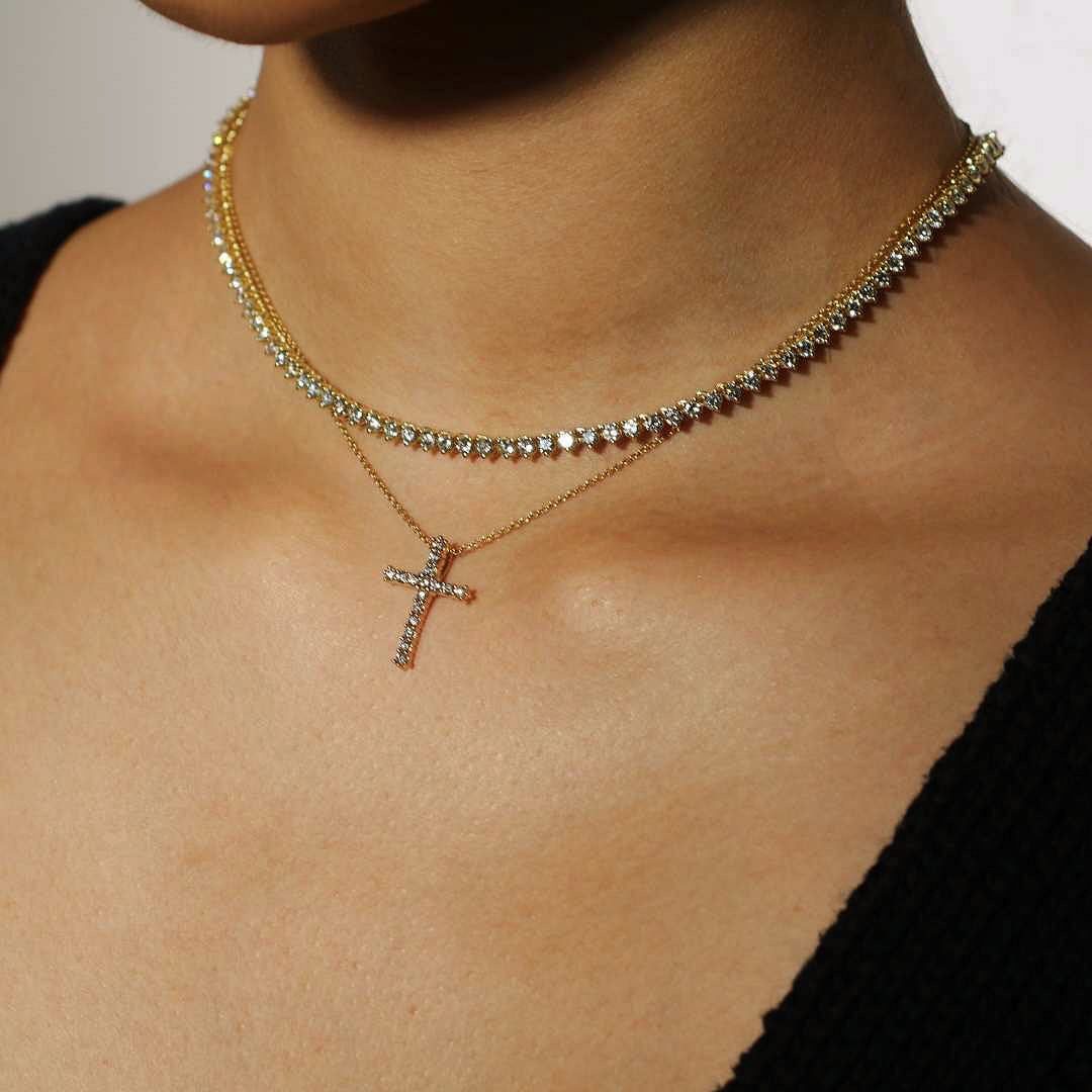 Gold Cross Diamond Pendant Necklace