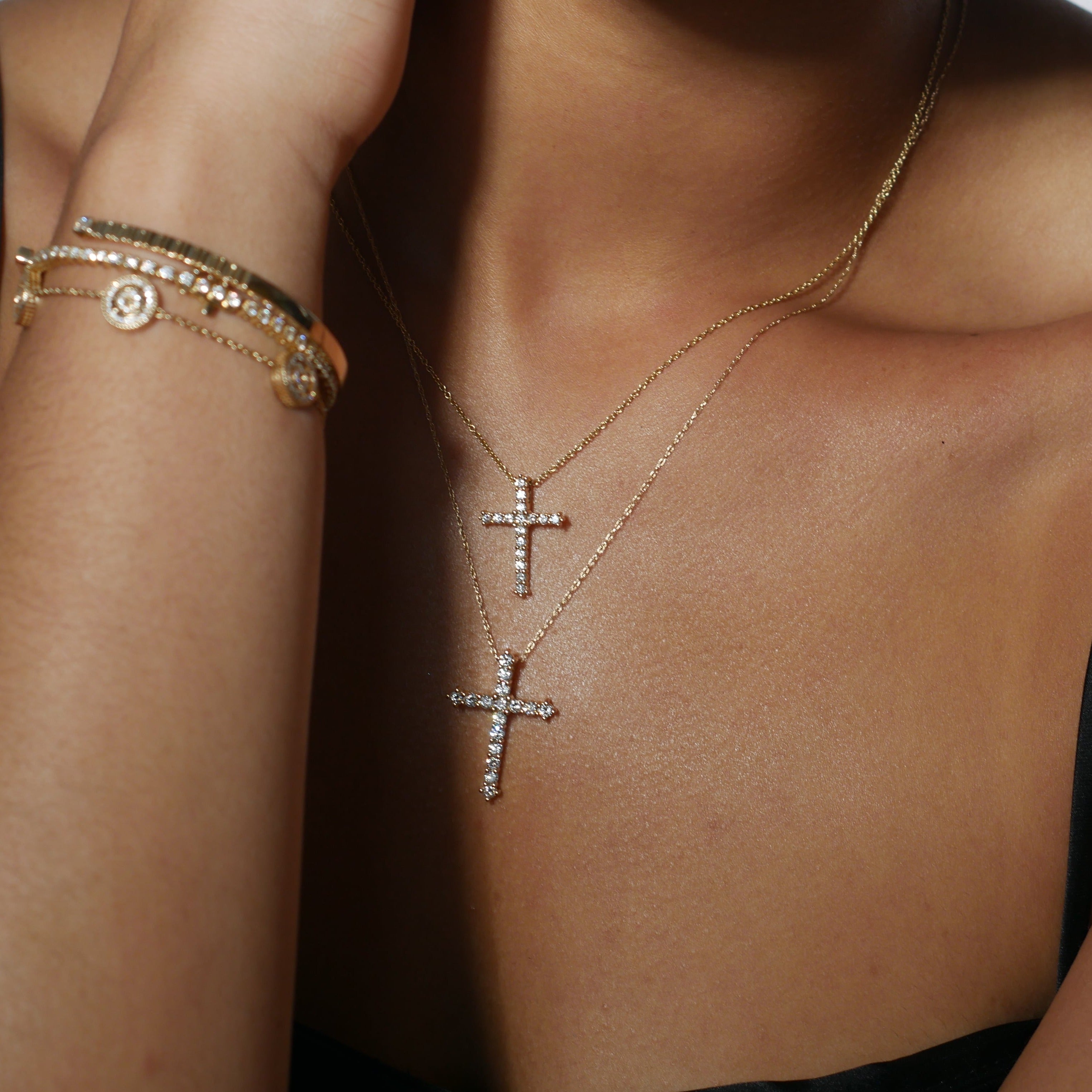 Gold Cross Diamond Pendant Necklace