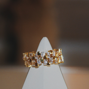 Golden Block Stone Ring