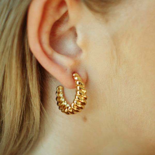Twist Croissant Gold Hoops